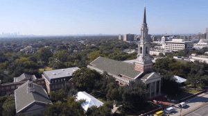 Low-altitude footage makes church buildings look majestic