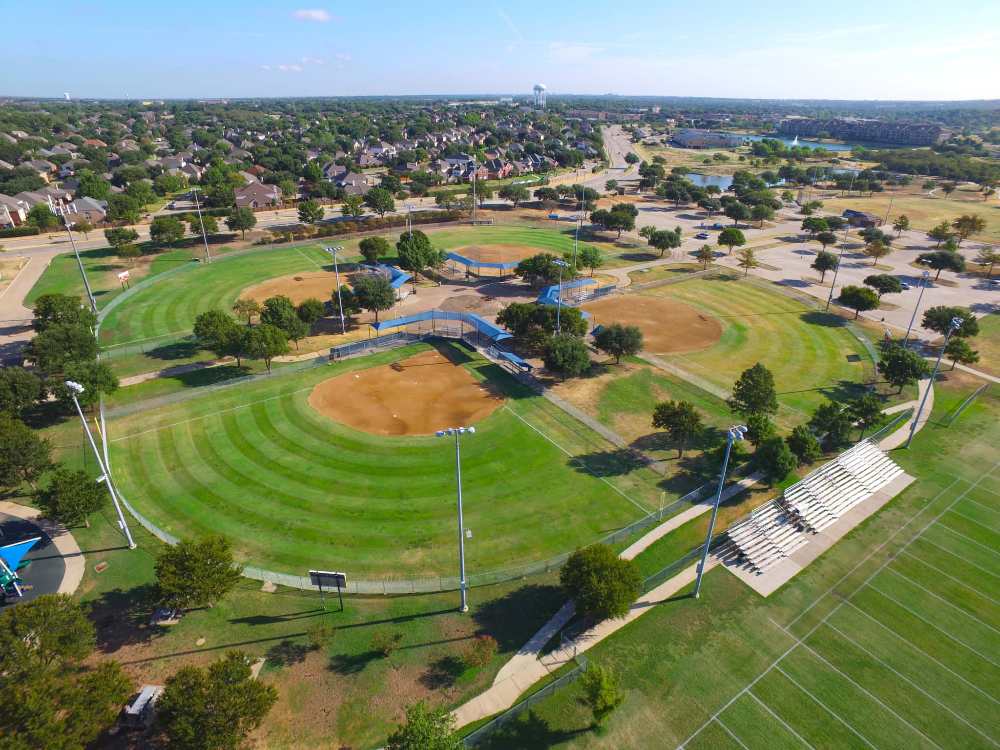 Aerial photos by drone of ballfields in Carrollton, TX