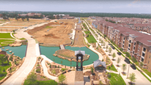 Aerial construction video of Riverwalk mixed-use development